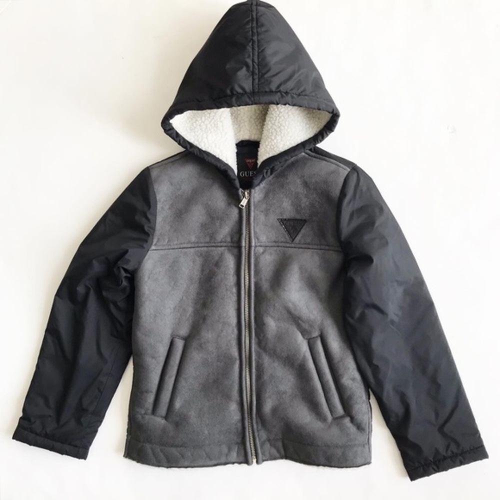 Guess faux Sherpa mix hooded jacket EUC 8Y